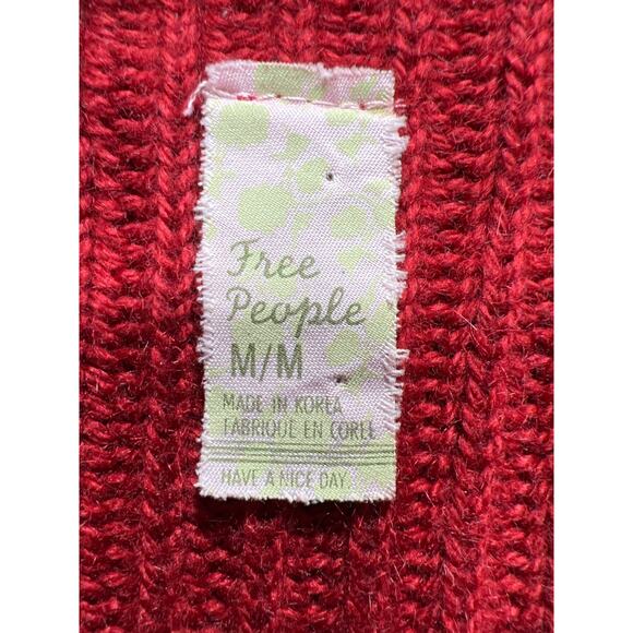 VTG Free People Cardigan Sweater Full Zip Sleeve Zipper Pocket Red Womens Size M - Picture 6 of 9